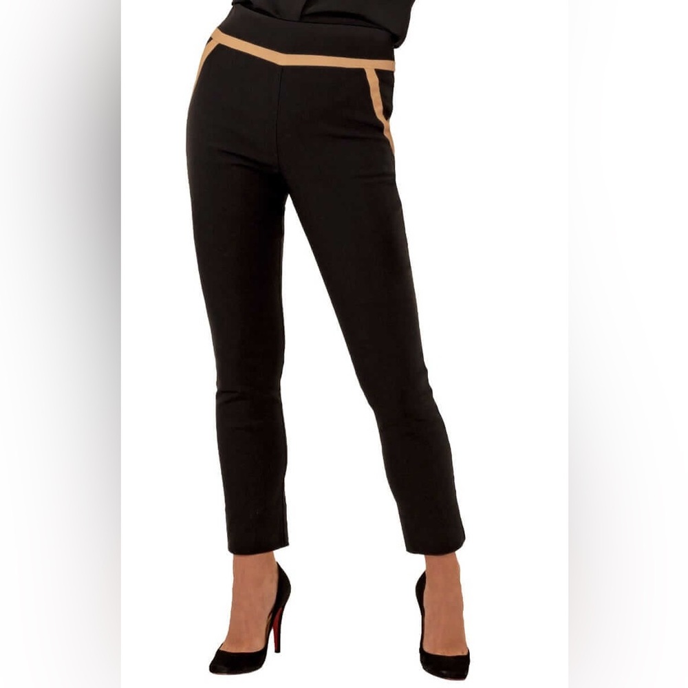 Gretchen Scott Slick Slax Gripeless Pull On Pants Black & Taupe - NWOT - Medium